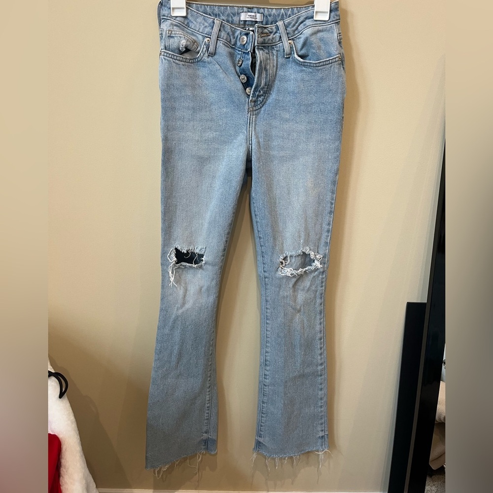 Forever 21 Blue Flare Wide Leg Jeans